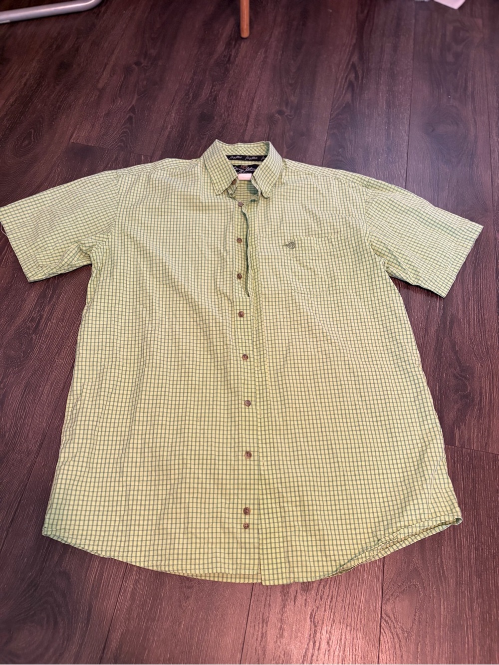 George Strait XLT  Button Front Shirt Cowboy Plaid Green Blue Wrangler